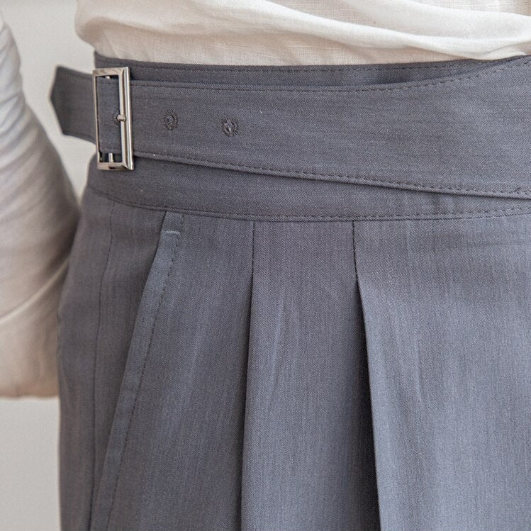 George Men’s High-Waisted Trousers – Tailored Fit – Pleated Front – Adjustable Side Buckle