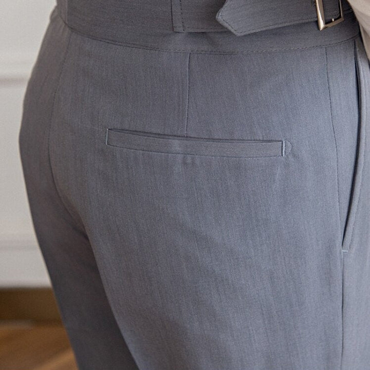 George Men’s High-Waisted Trousers – Tailored Fit – Pleated Front – Adjustable Side Buckle