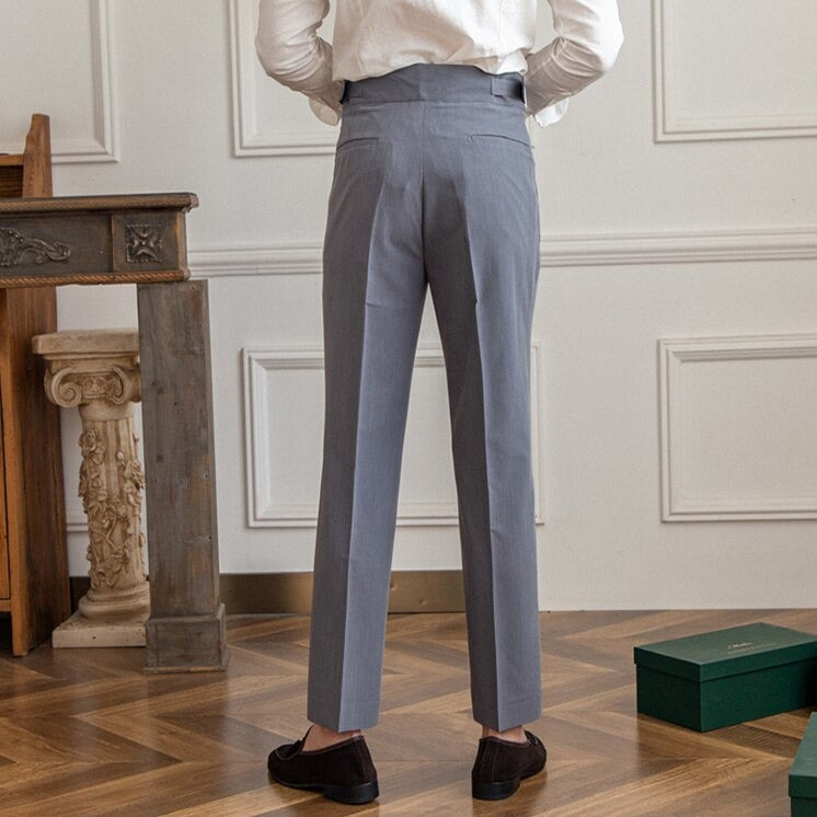 George Men’s High-Waisted Trousers – Tailored Fit – Pleated Front – Adjustable Side Buckle