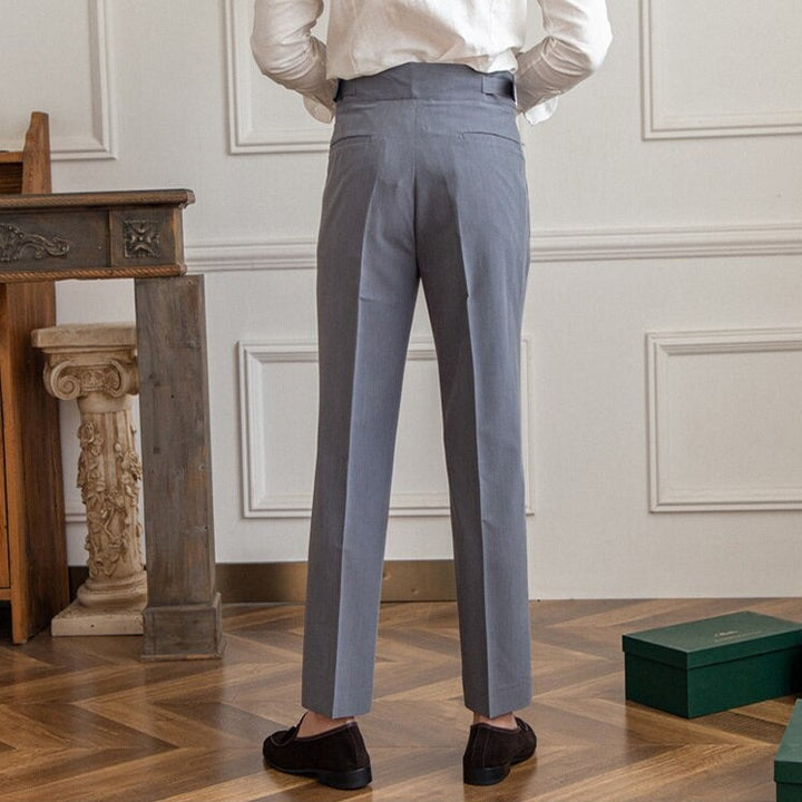 George Men’s High-Waisted Trousers – Tailored Fit – Pleated Front – Adjustable Side Buckle