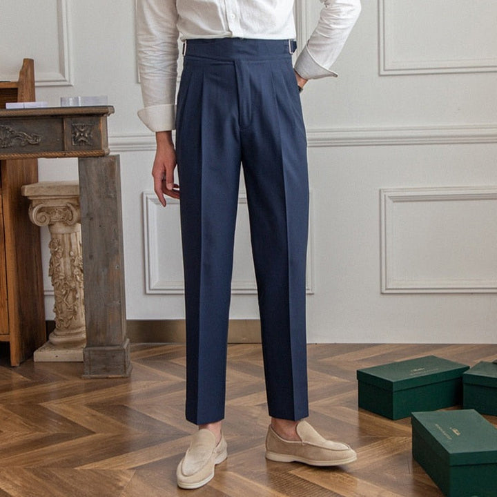 George Men’s High-Waisted Trousers – Tailored Fit – Pleated Front – Adjustable Side Buckle