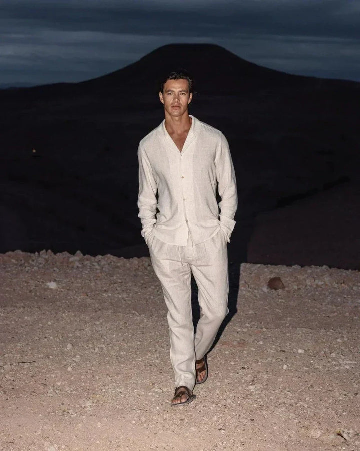 William Men's Shirt and Pants Set - Relaxed Fit - Long Sleeve Button-Up Shirt - Breathable Lightweight Trousers