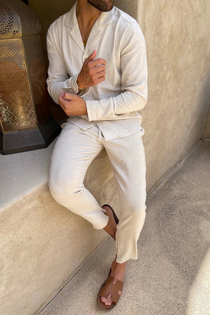 William Men's Shirt and Pants Set - Relaxed Fit - Long Sleeve Button-Up Shirt - Breathable Lightweight Trousers