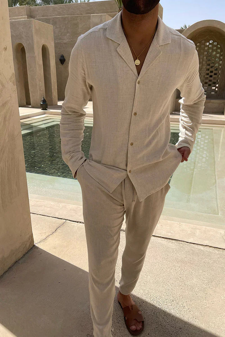 William Men's Shirt and Pants Set - Relaxed Fit - Long Sleeve Button-Up Shirt - Breathable Lightweight Trousers